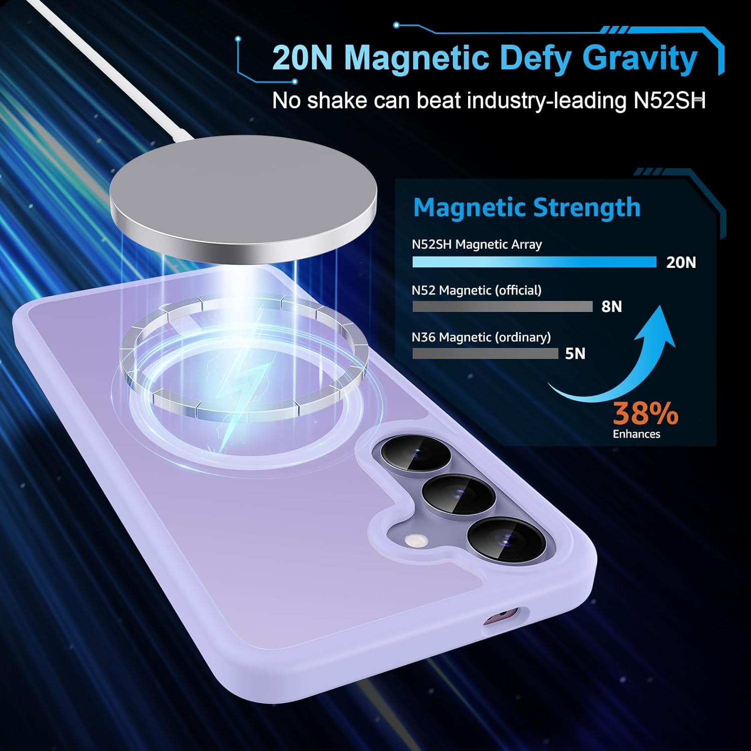 Thumbnail 2 de TQIAHF Magnetic Case with Tempered Glass for Samsung Galaxy S25 5G / S24 5G (Purple)