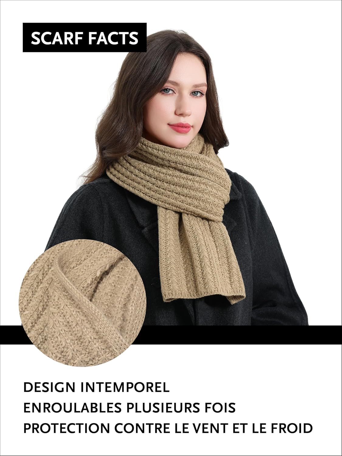 Detalle 2 de DonDon écharpe femme hiver – foulard en laine, chic et chaud pour l’hiver