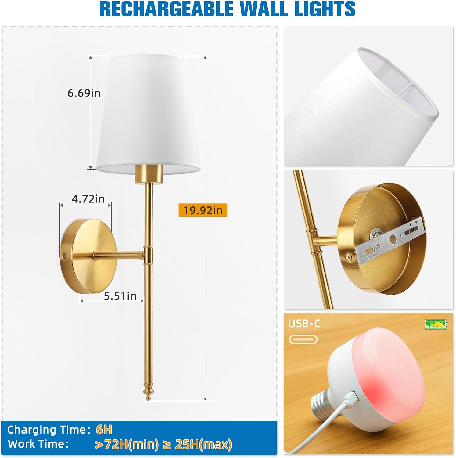 Thumbnail 6 de NIORSUN 19.9-Inch Battery Wall Sconce Set