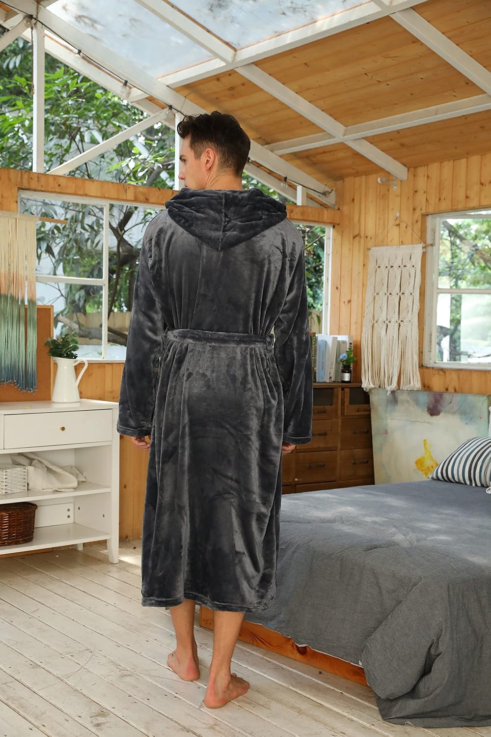 Detalle 2 de U2SKIIN Herren Kapuze Bademantel Flauschig Flanell