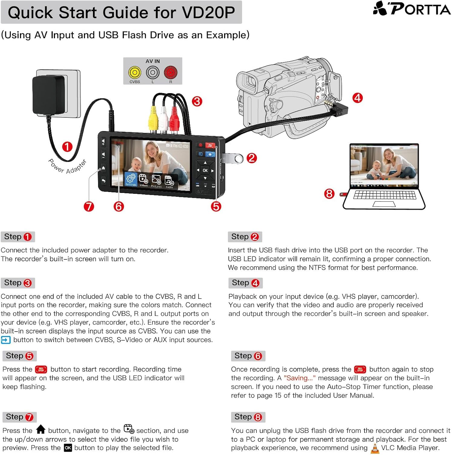 Thumbnail 6 de Portta VD20P VHS to Digital Converter with 5" HD Screen