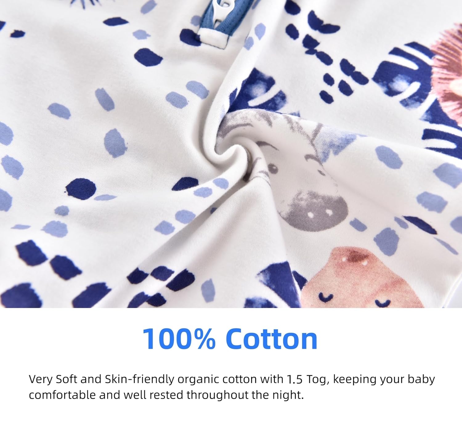 Detalle de Chilsuessy Baby-Schlafsack mit Beinen 1,5 Tog aus 100% Baumwolle – Zebra, Ganzjahr, 70 cm
