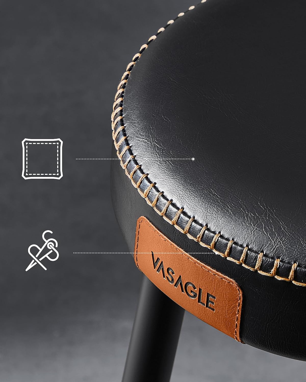 Detalle de VASAGLE EKHO LBC080B01 – 2 niskie stołki barowe, siedzisko PU, 63 cm