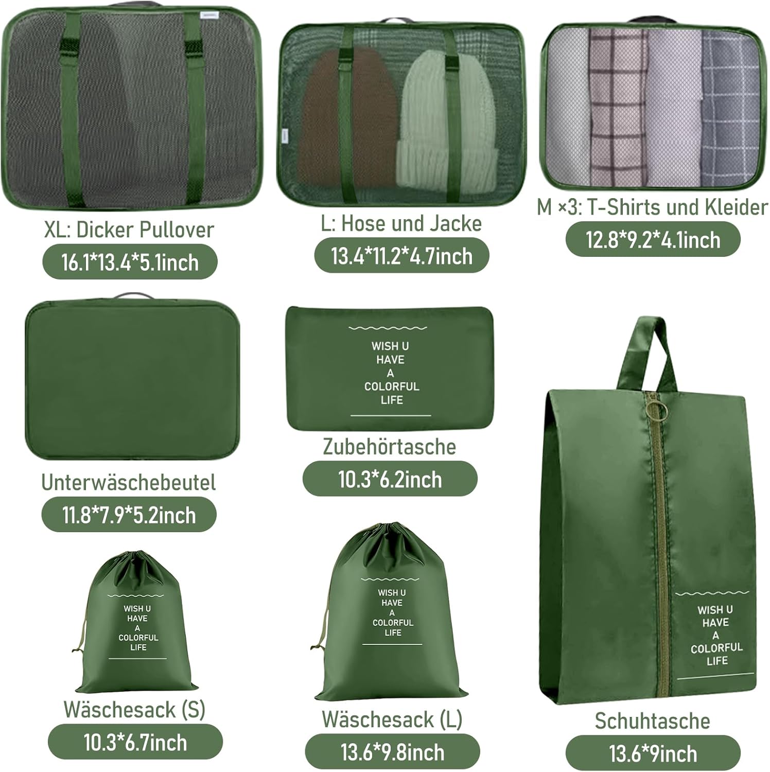 Thumbnail 1 de Koffer Organizer Set mit 10 Packing Cubes (olivgrün) – Reise-Organizer für Koffer, Schuhe & Wäsche