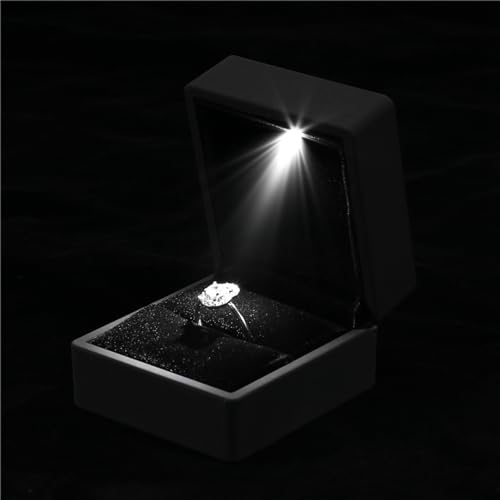 Detalle 2 de Yosoo Health Gear caja de anillo con luz LED para propuesta de boda y San Valentín (negro)
