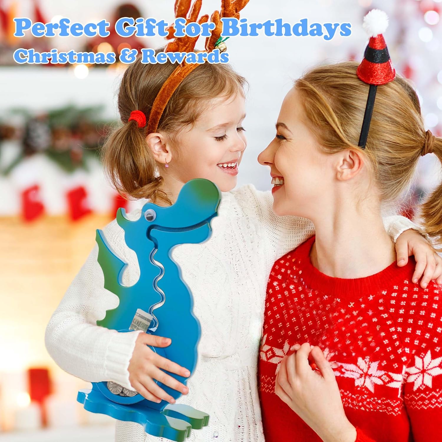 Detalle de AORCMITN Wooden Dragon Piggy Bank: Interactive Dino Saving Toy for Kids