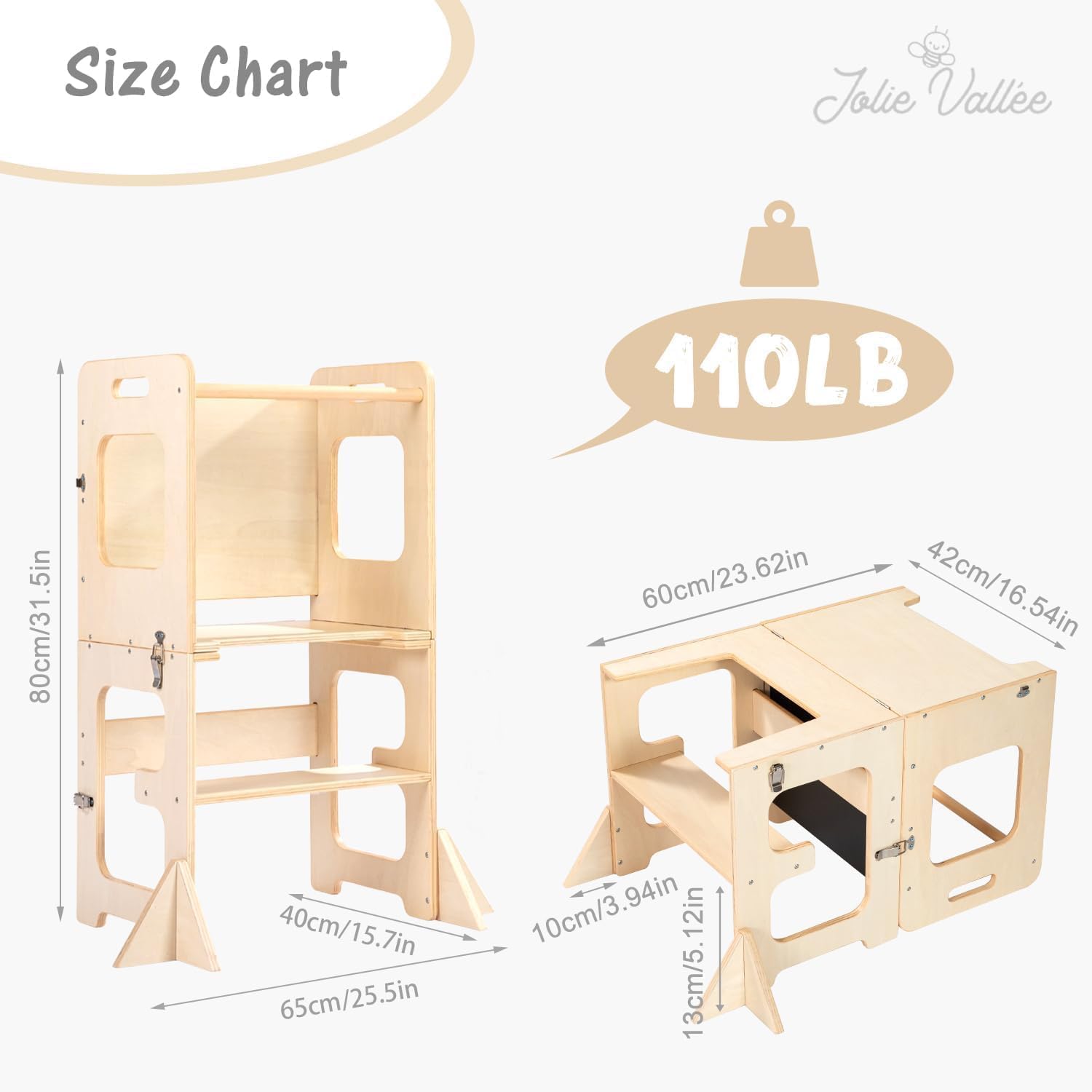 Detalle de Toddler Standing Tower 2-in-1 Wooden Stool & Learning Table (Log Colour)