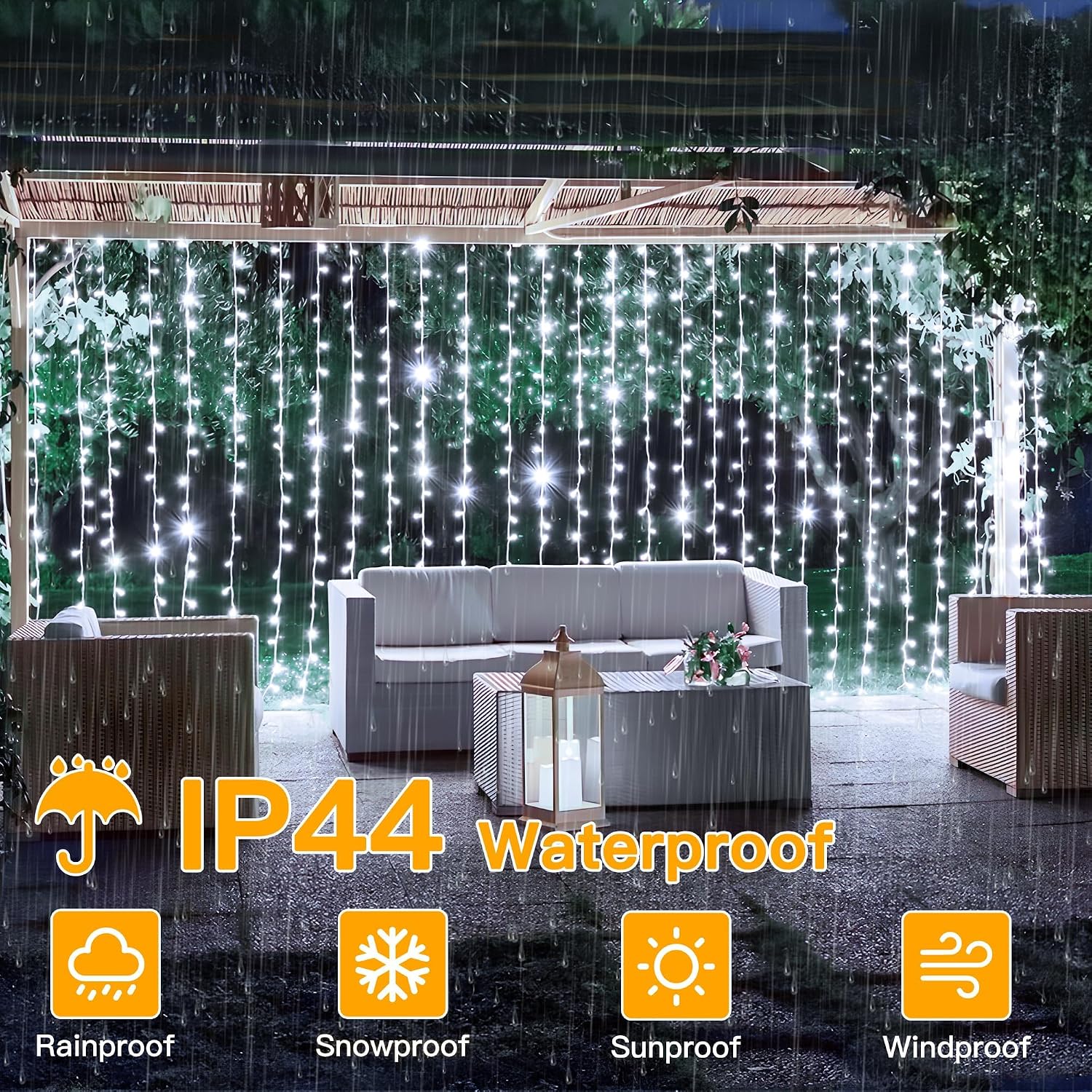 Thumbnail 6 de Ollny Curtain Fairy Lights (300 LED, 3m x 3m waterfall) – mains powered with remote, timer & 8 modes