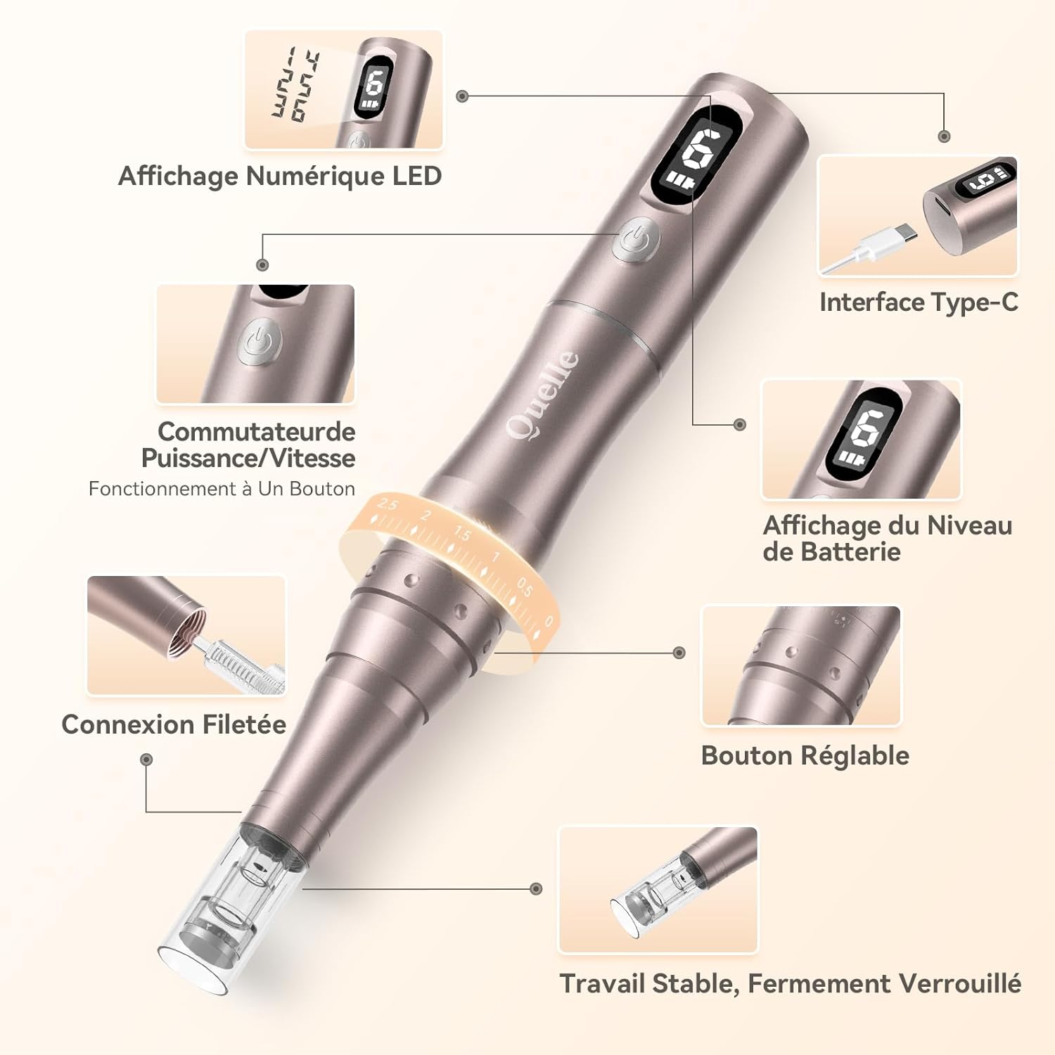 Detalle 2 de QUELLE Dermapen Microneedling Pro avec écran LED