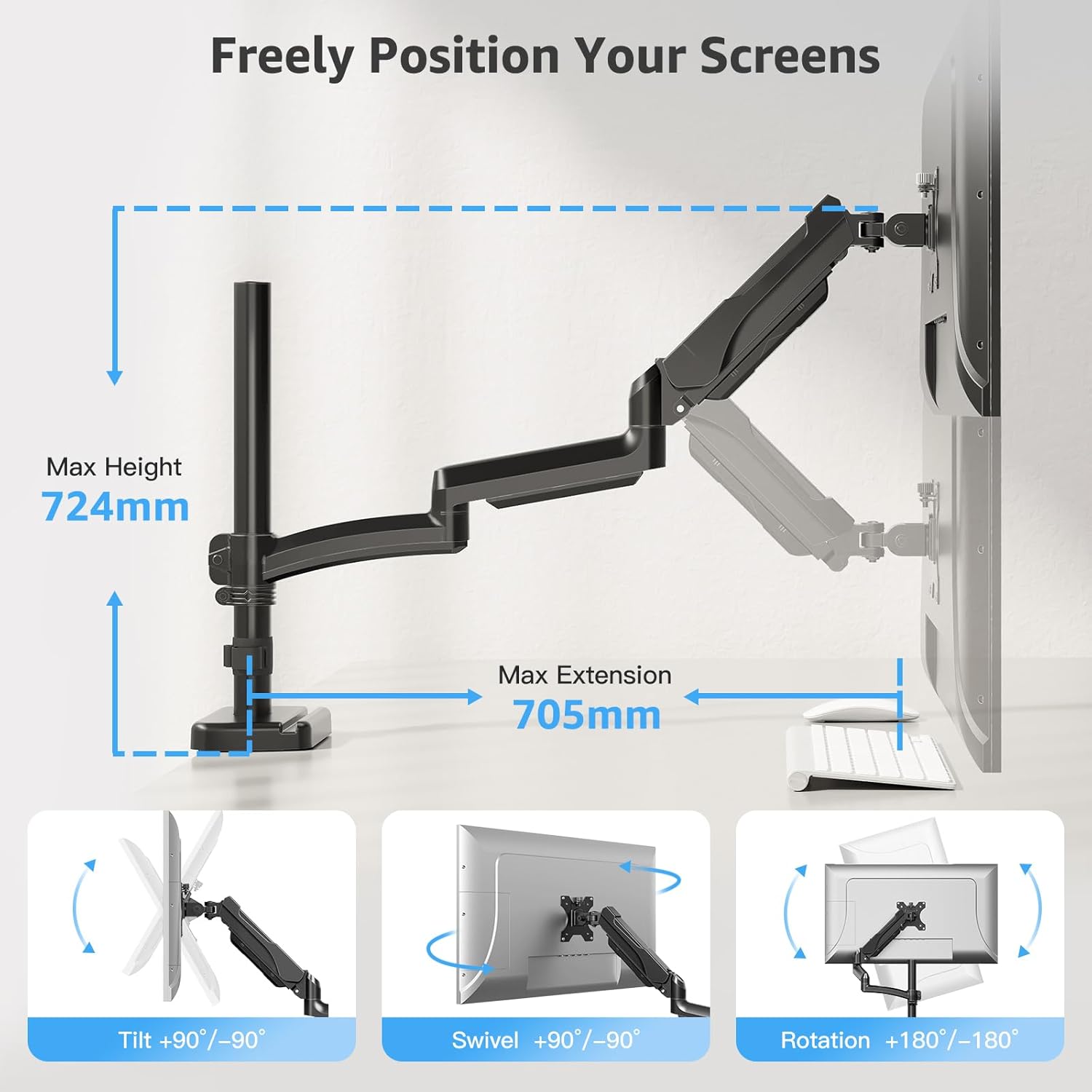 Thumbnail 4 de MOUNTUP 705 mm Langarm Monitorhalterung für 13–32 Zoll (EU6021B) – Einzelarm bis 9 kg