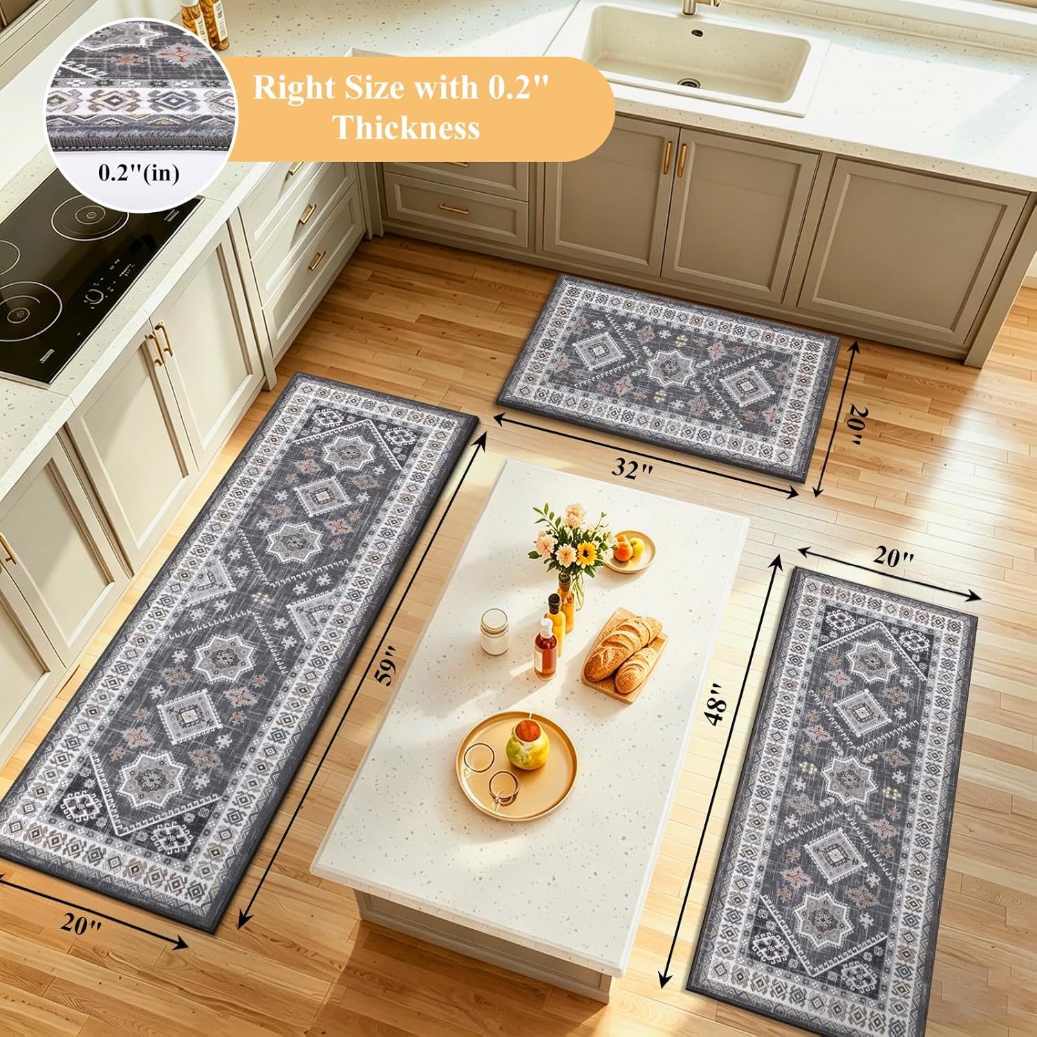 Detalle 2 de HEBE Boho Kitchen Rug Set 3-Piece ⚙