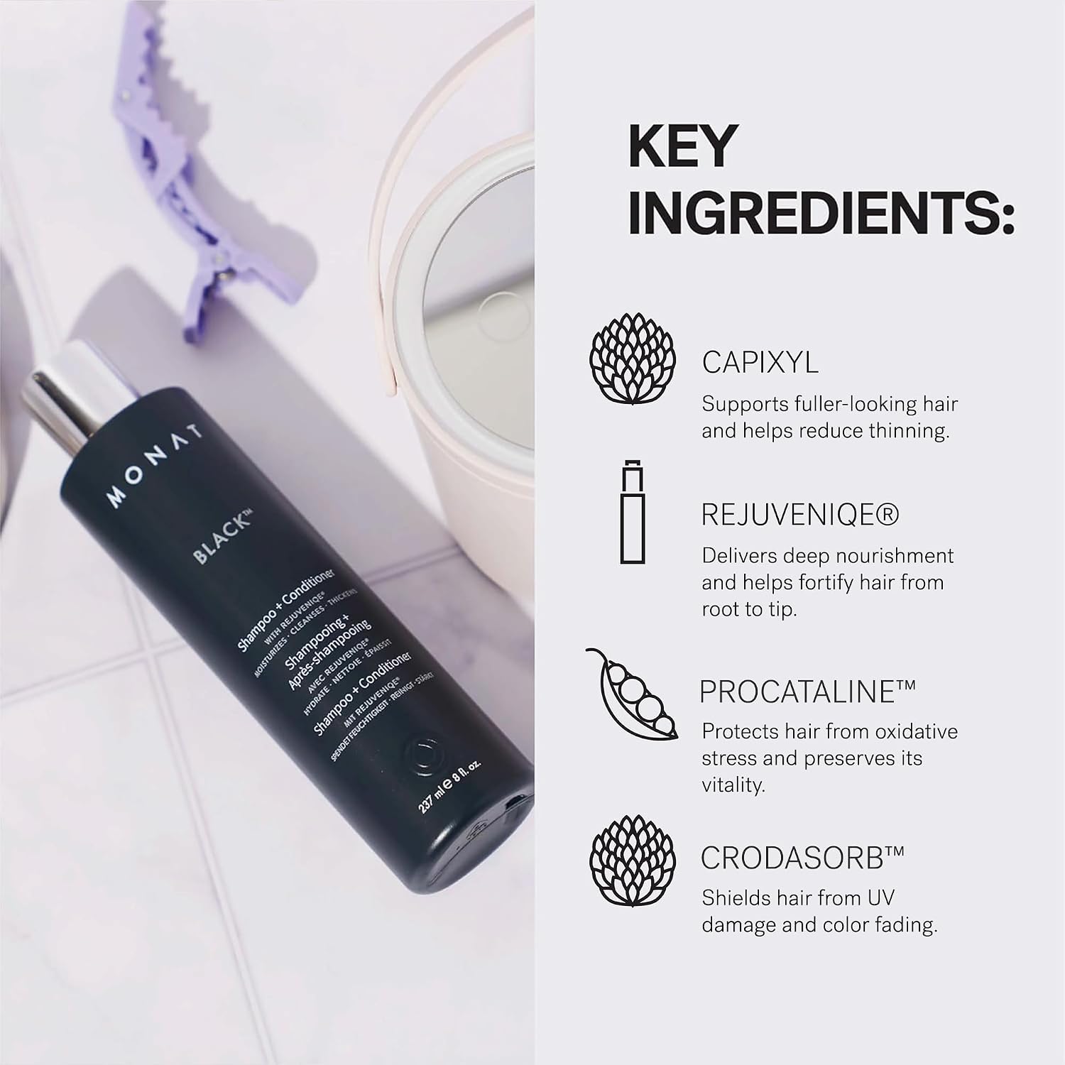 Thumbnail 5 de MONAT Black Shampoo + Conditioner 2-in-1 (All Hair Types) — Cleanses, Conditions, and Helps Support Stronger-Looking Hair, 8.0 fl oz