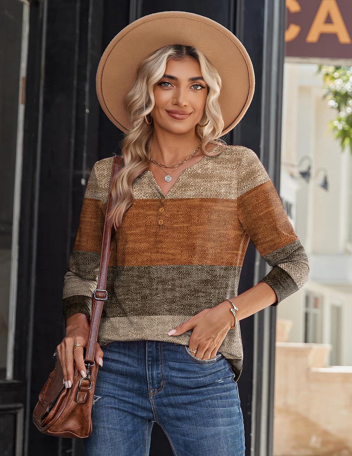 Detalle 2 de Zeagoo Long-Sleeve V-Neck Blouse for Women, Casual and Workwear
