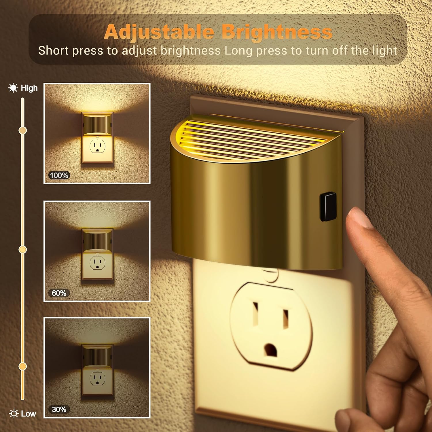 Detalle 2 de JandCase C-GY10702FGUS-2 LED Night Lights, 2-Pack, Gold, Dusk-to-Dawn