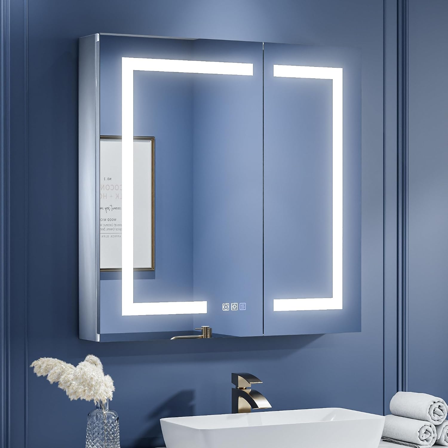ExBrite LED Lighted Bathroom Medicine Cabinet with Mirror, 30 x 30 Inch