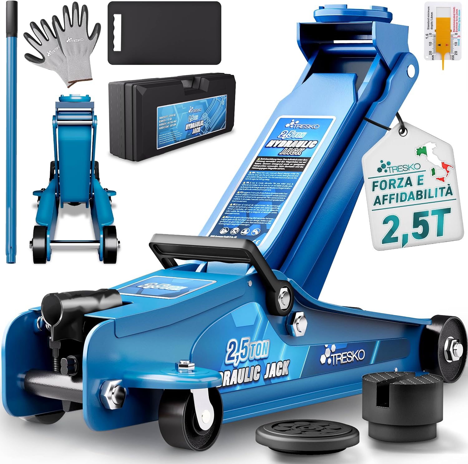 TRESKO Cric idraulico 2,5T altezza 85–385 mm per auto 🛠