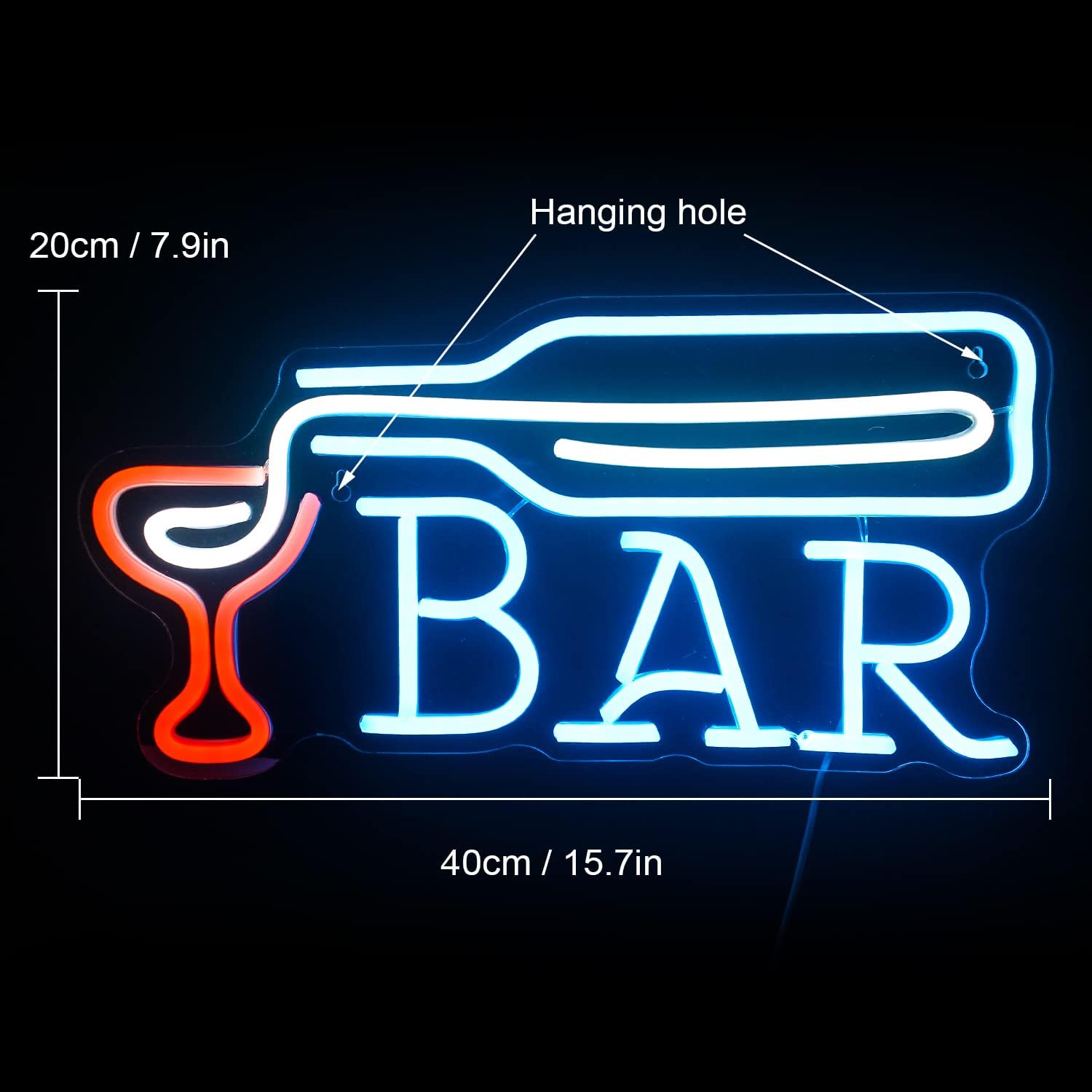 Detalle 2 de Barra azul con neón de copa de vino 🍷 para bar y fiesta
