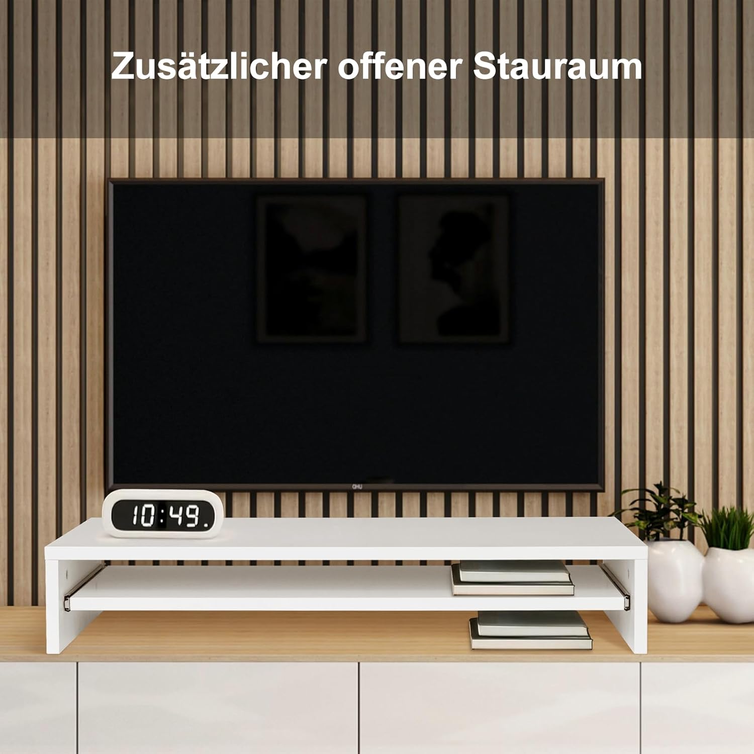 Thumbnail 3 de Awhtixbo TV/monitor riser attachment with shelf (high gloss, white) – 85 x 30 x 15 cm