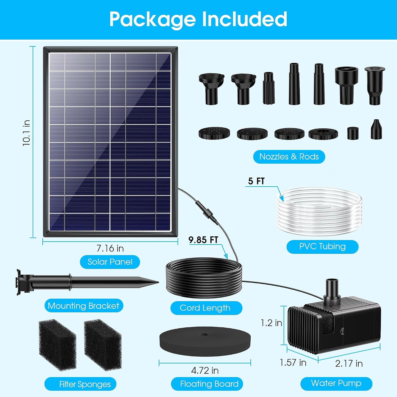 Thumbnail 6 de Biling Solar Pond Fountain with Battery Backup (8W, up to 300 L/H) for garden ponds and water features