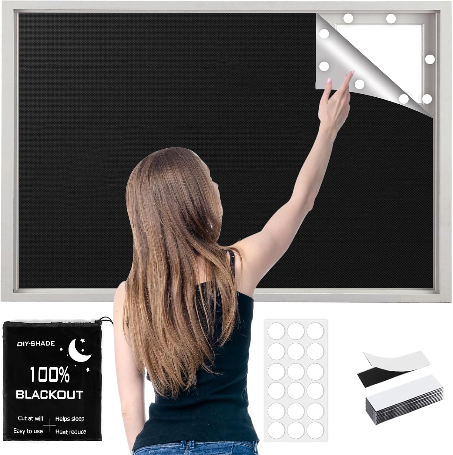 Blackout Blinds Stick On 300x145cm – 100% Blackout, 420D Fabric, Cut-to-Size & Portable