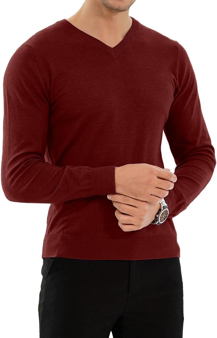 Detalle de KUYIGO Mens Plain V-Neck Jumper Slim Fit Knit
