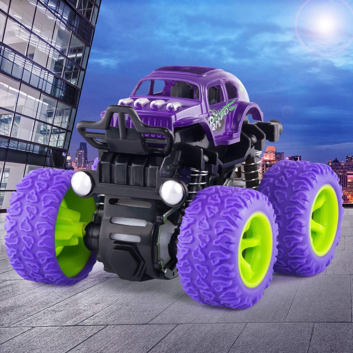 Detalle de ANAOER 4 Pack Monster Trucks: Friction-Powered Pull-Back Toys for Toddlers and Kids
