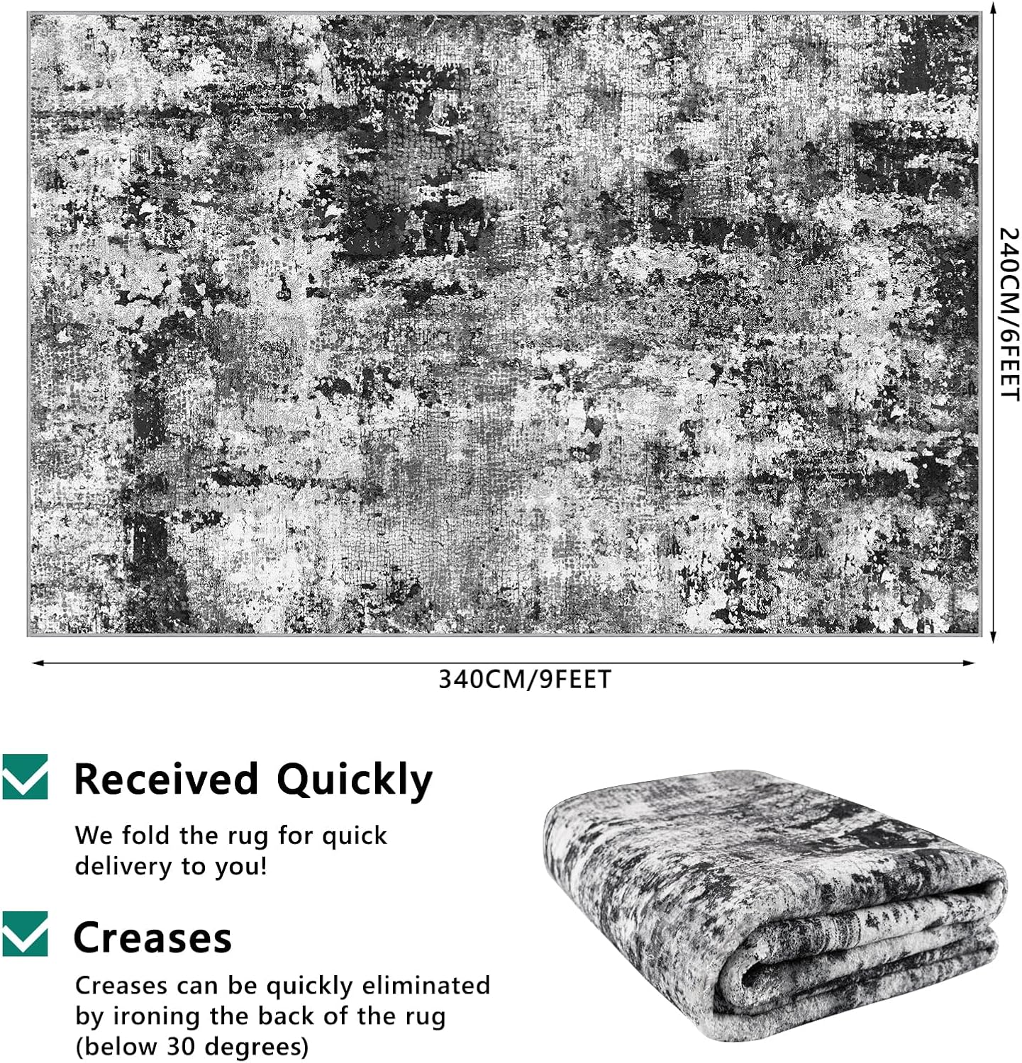 Detalle 2 de Capslpad Black abstract rug 240x340cm