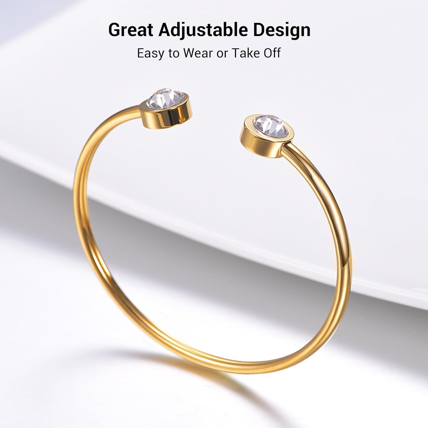 Thumbnail 1 de PROSTEEL bracciale donna aperto regolabile con pietra di nascita (12 mesi) in acciaio inox placcato oro 18K