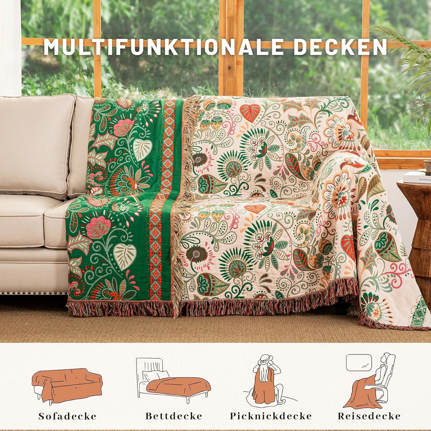 Detalle de Dormilin EU-HA-SZLST-HYNHKS-230250 bohosprei, 100% katoen, 230 x 250 cm