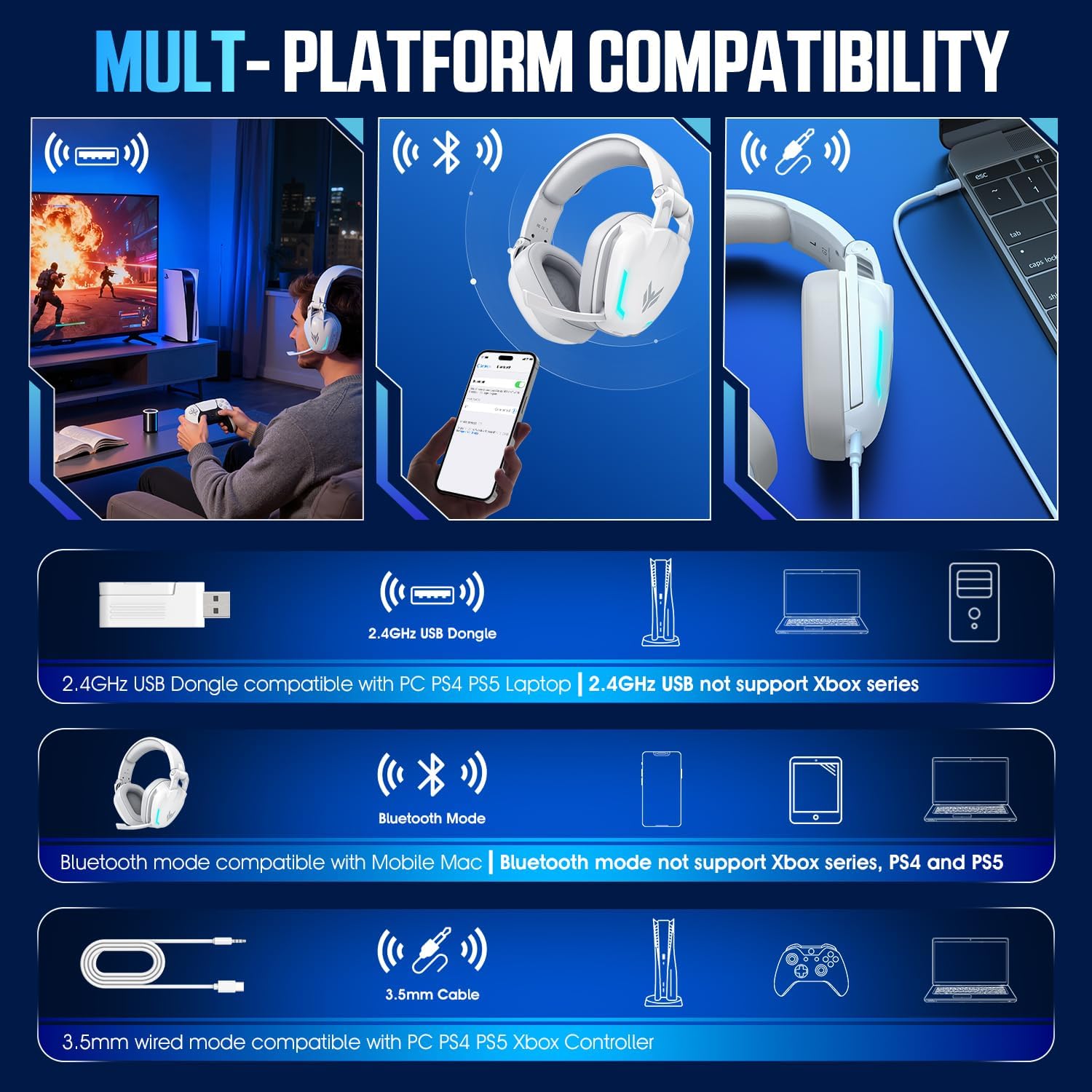 Thumbnail 6 de BENGOO Wireless Gaming Headset, 60-Hour Battery Life