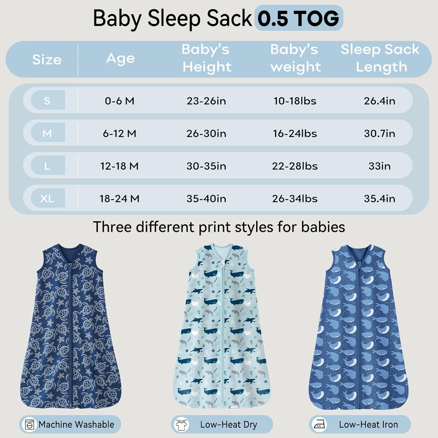 Thumbnail 5 de Unnivoll 3er Pack Schlafsack Baby Sommer 0.5 Tog – 100% Baumwolle, 84 cm, Blau (Hai) für Jungen/Mädchen