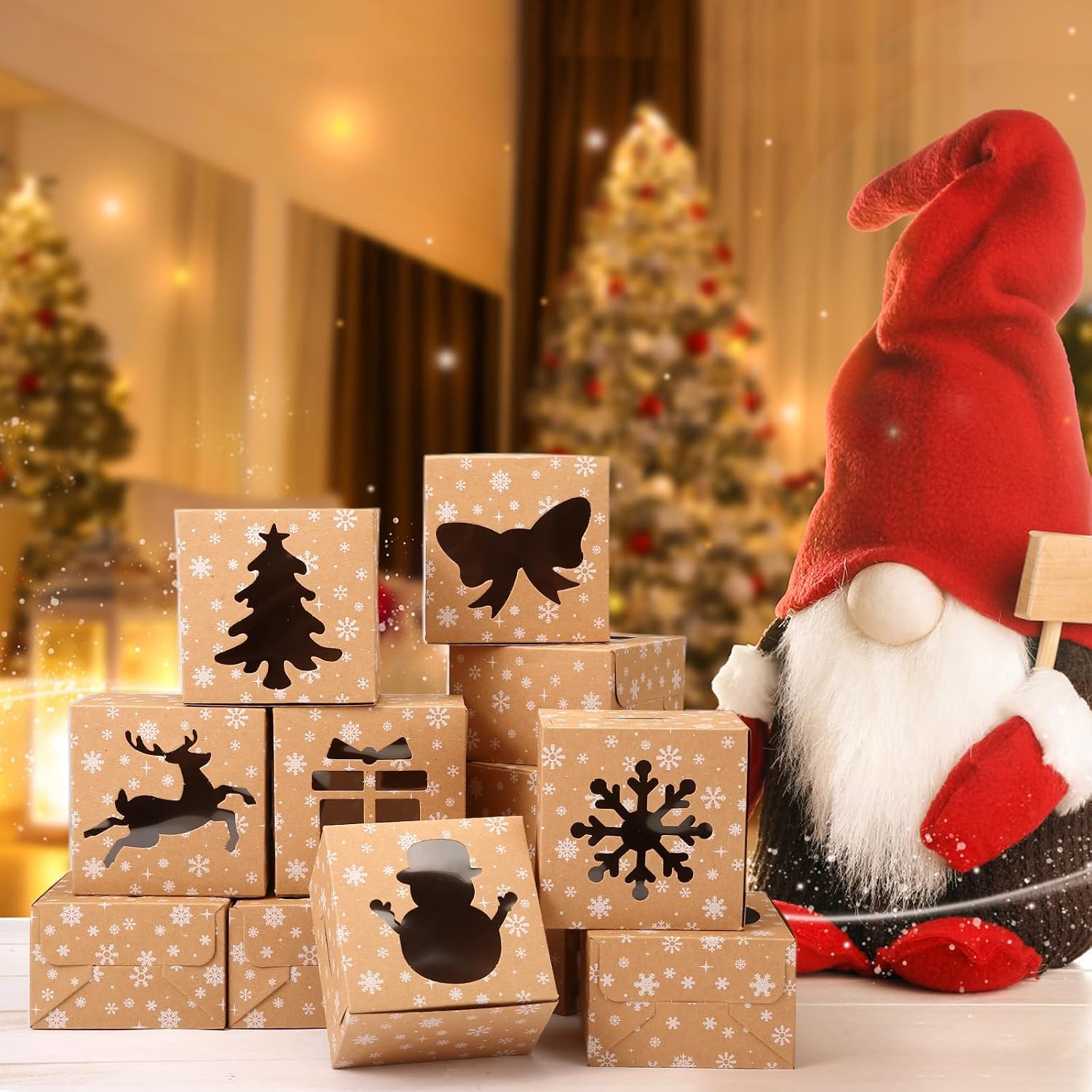Thumbnail 4 de Naler 18-Piece Christmas Cookie Boxes with Kraft Paper and Clear PVC Windows