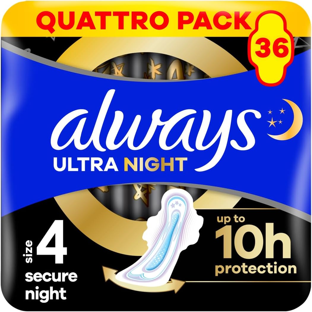 Detalle de Always Ultra Secure Night with Wings T4 – Serviettes hygiéniques Ultra-fines, 36 unités