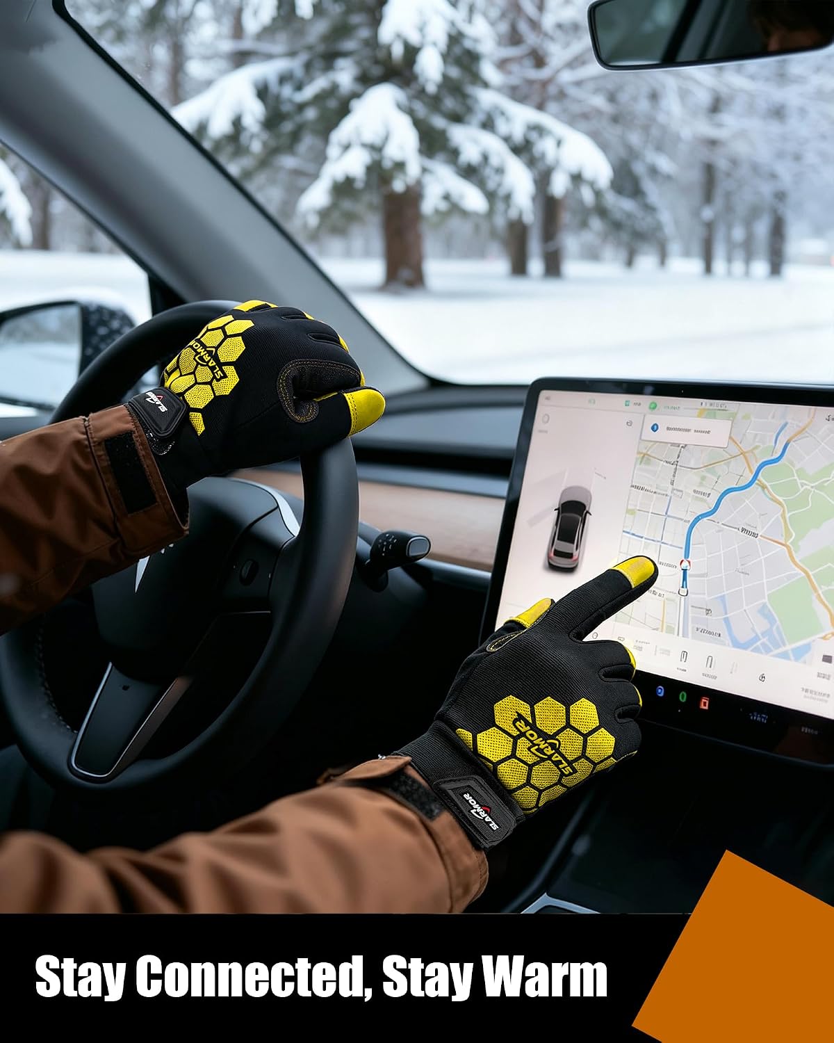 Detalle 1 de SLARMOR Winter Work Gloves with 100g Thinsulate, Cowhide Palm and Touchscreen Fingers