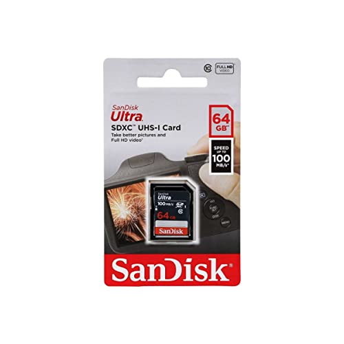 Detalle de SanDisk 64GB Ultra SDXC UHS-I Memory Card (100MB/s, C10, U1) — Full HD Ready