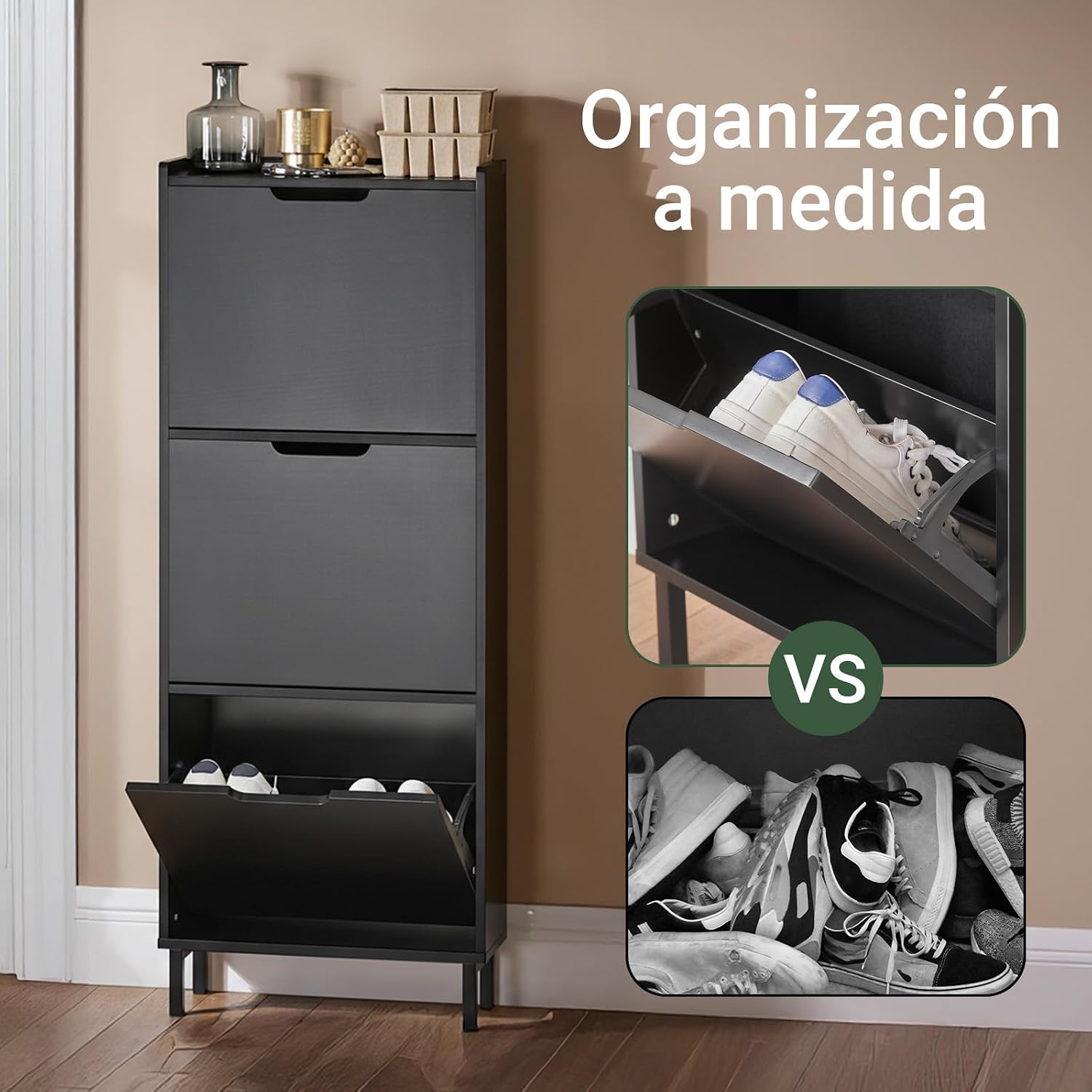 Detalle de SoBuy FSR151-H-SCH Mueble zapatero estrecho 50x19x129 cm