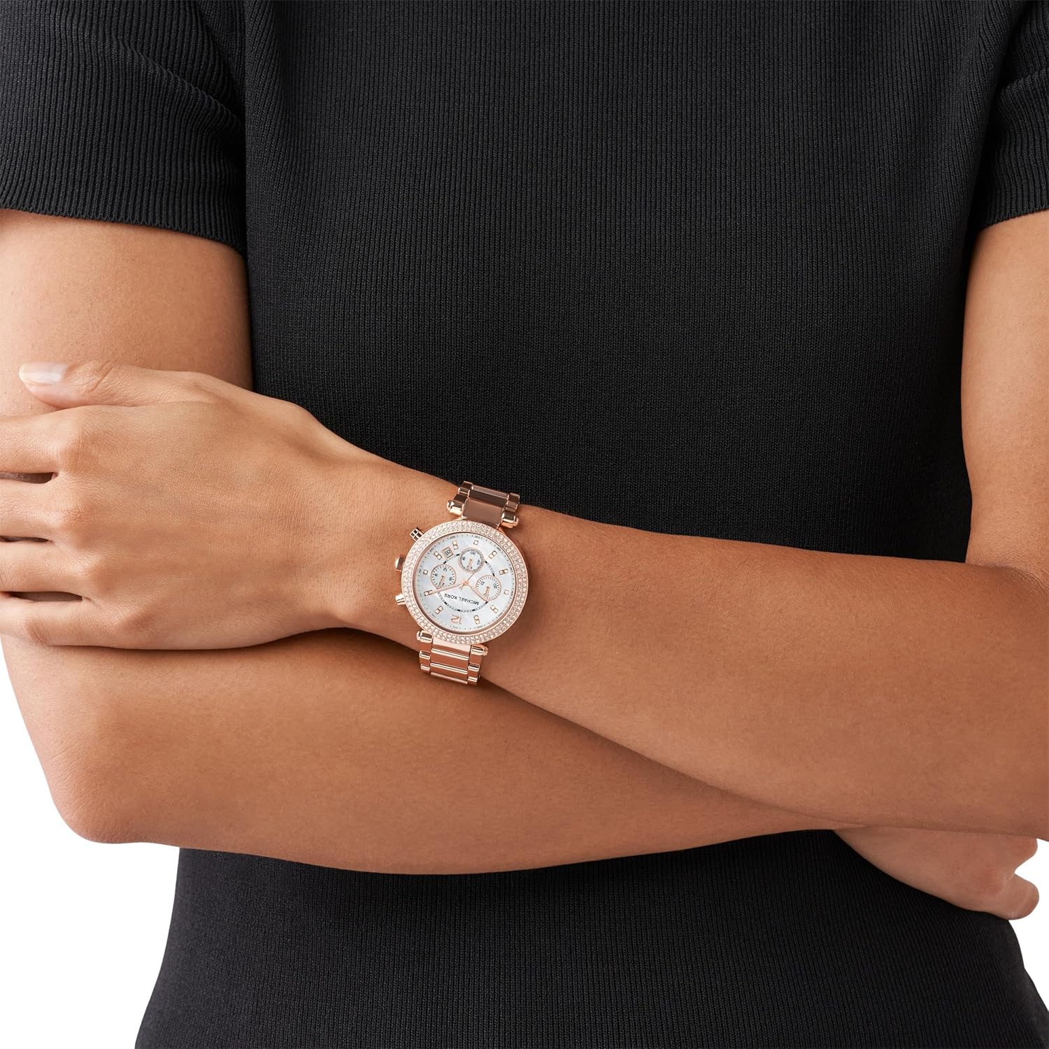 Detalle 2 de Michael Kors Parker Damenuhr – Quarz-Chronograph mit Edelstahl- oder PVC-Armband