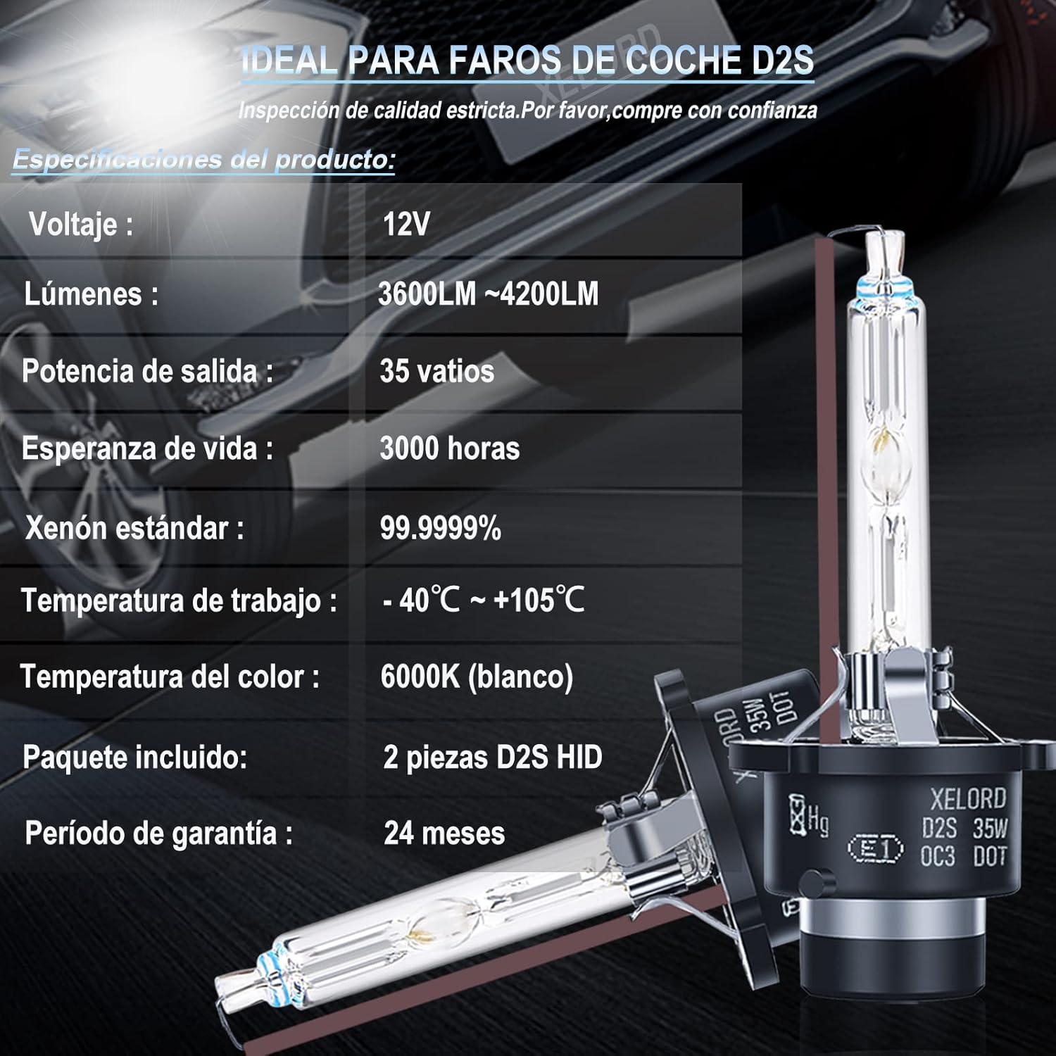 Thumbnail 5 de XELORD D2S 6000K Xenon 35W lampada HID bianco (confezione da 2)