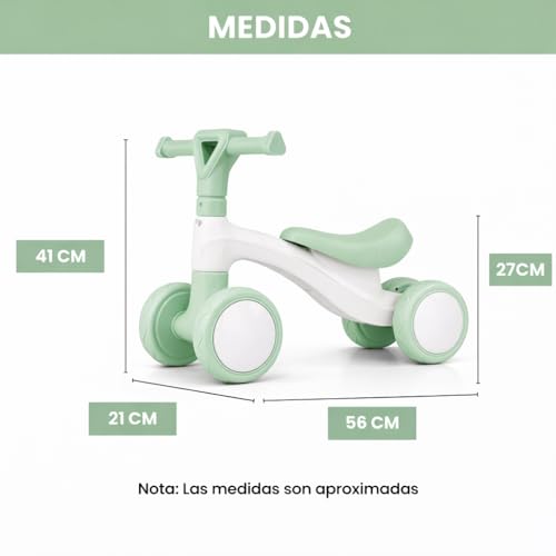 Detalle de Edibaby Triciclo Bebé 1 Año | Correpasillos ligero en color Menta, primera bici de equilibrio para bebés