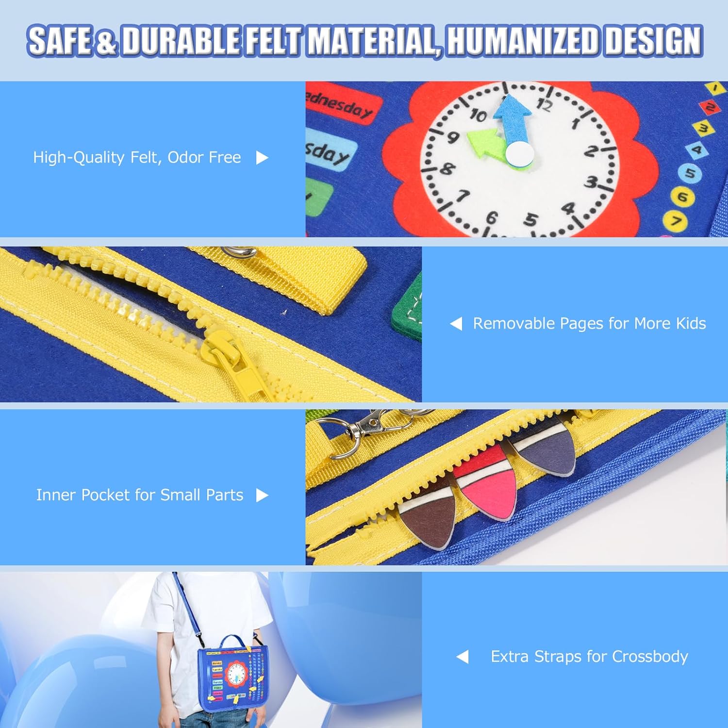 Thumbnail 3 de Montessori Busy Board sensory activity board (Navy blue) for ages 1–6