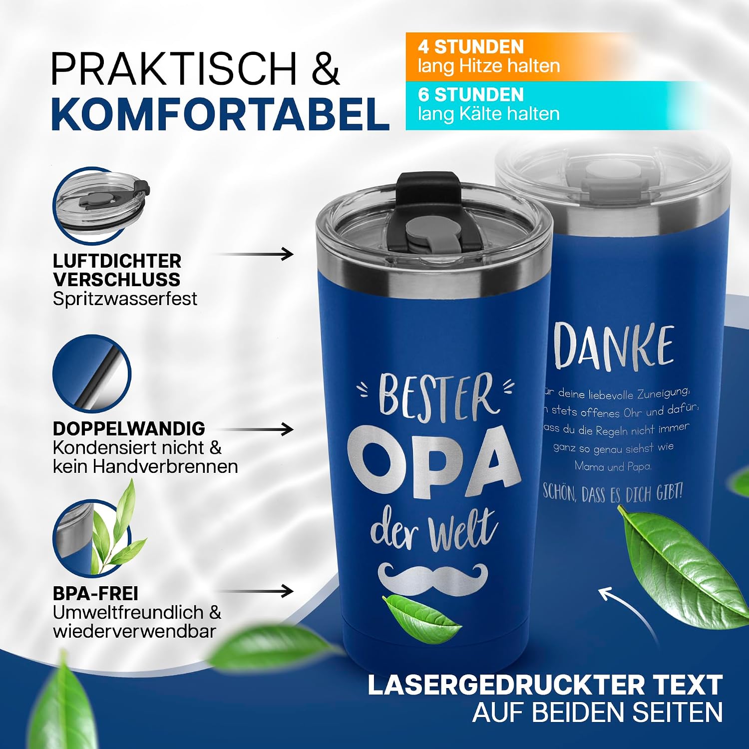 Detalle 2 de Darlena Thermobecher Bester Opa – Geschenkset, 500 ml
