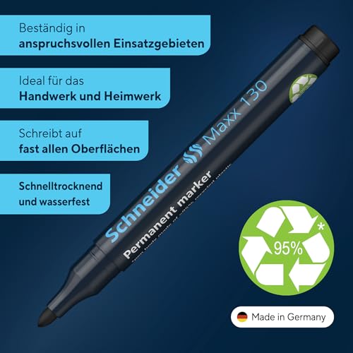 Detalle de Schneider Maxx 130 Permanent-Marker mit Rundspitze – 10er-Packung, schwarz