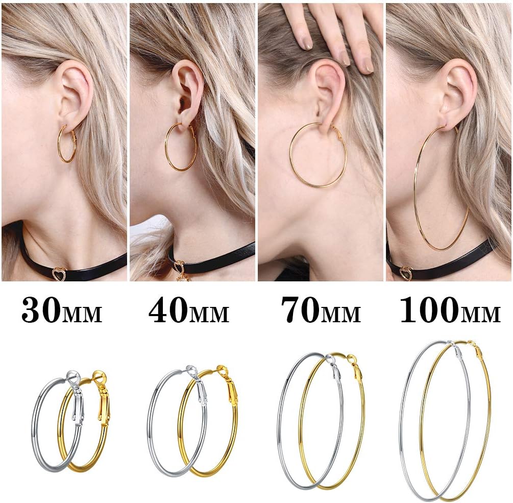 Detalle de FaithHeart Boucles d'Oreilles Créoles Inoxydables Doré 40 mm – Hypoallergéniques, 316L
