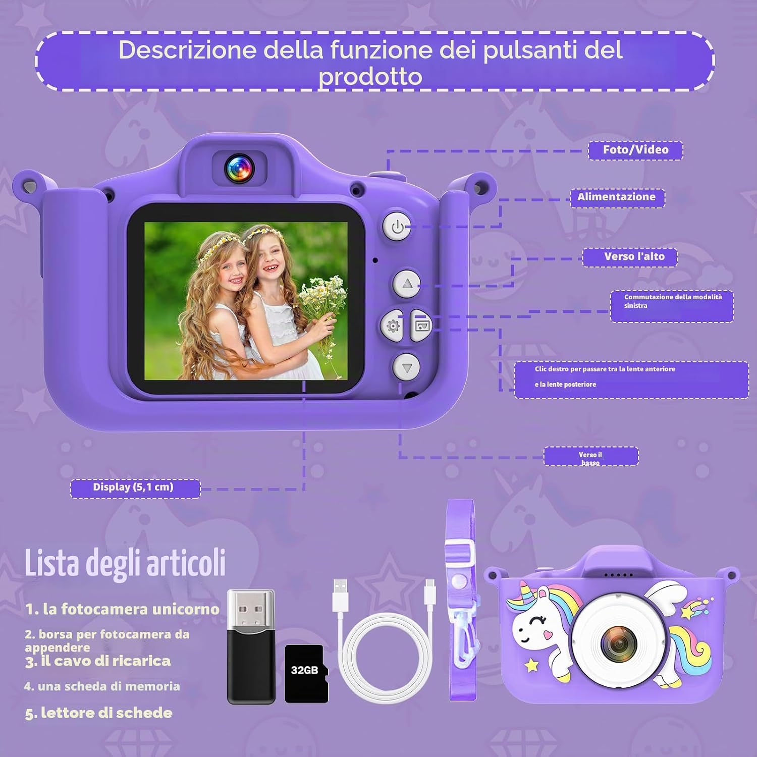 Thumbnail 5 de MYSTILUCK Fotocamera per Bambini Unicorno con 32 GB: gioco, selfie e contenuti sicuri per piccoli fotografi