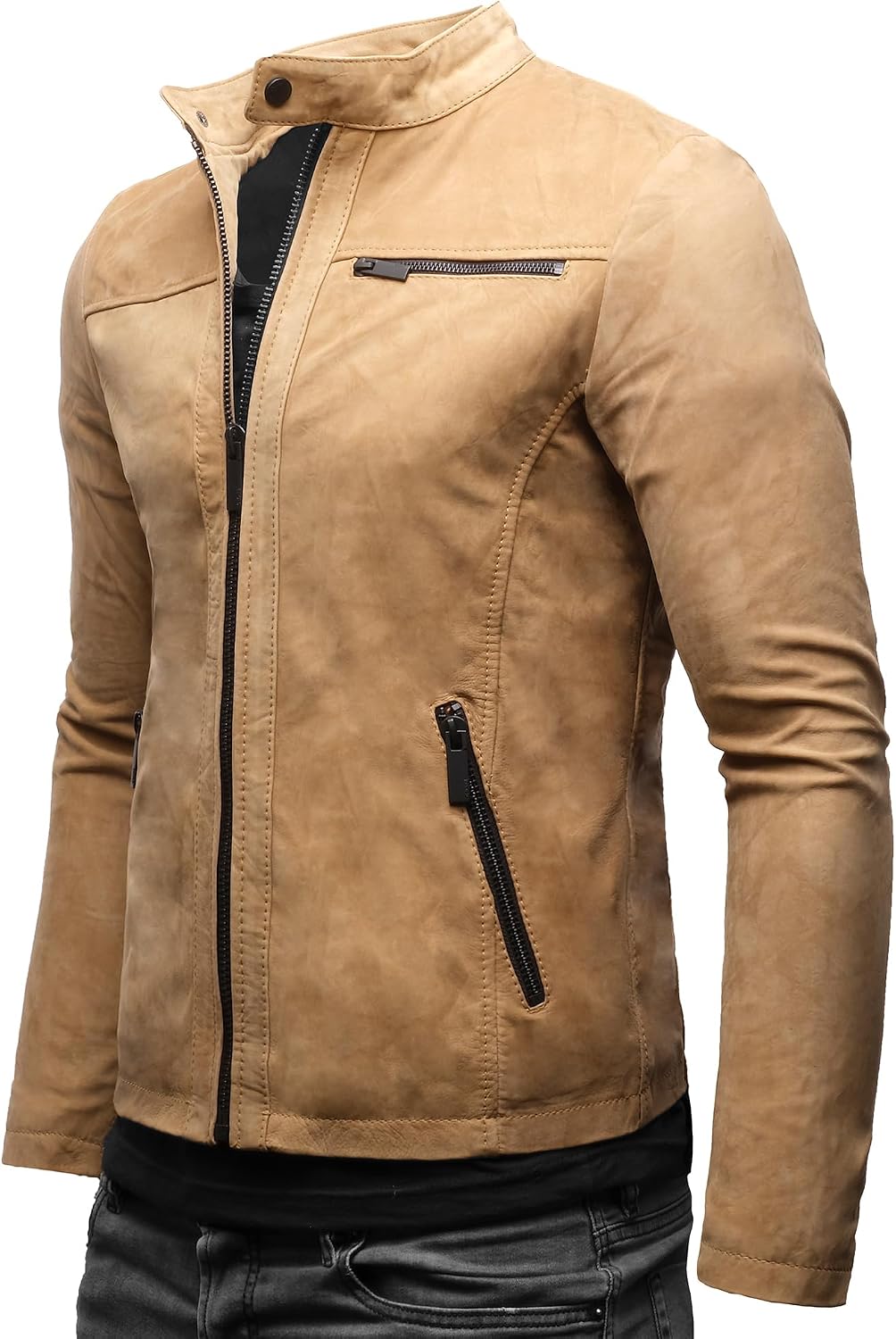 Detalle 2 de Crone Epic Herren Lederjacke Cleane Basic aus Echtleder – in vielen Varianten und Farben