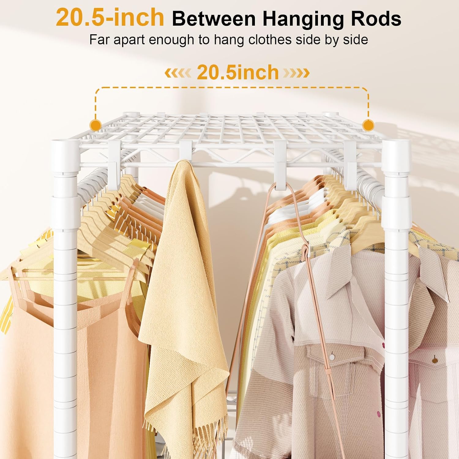 Detalle de ULIFHOME P5 Rolling Clothes Rack with Double Rods, 3-Tier Shelves and Wheels