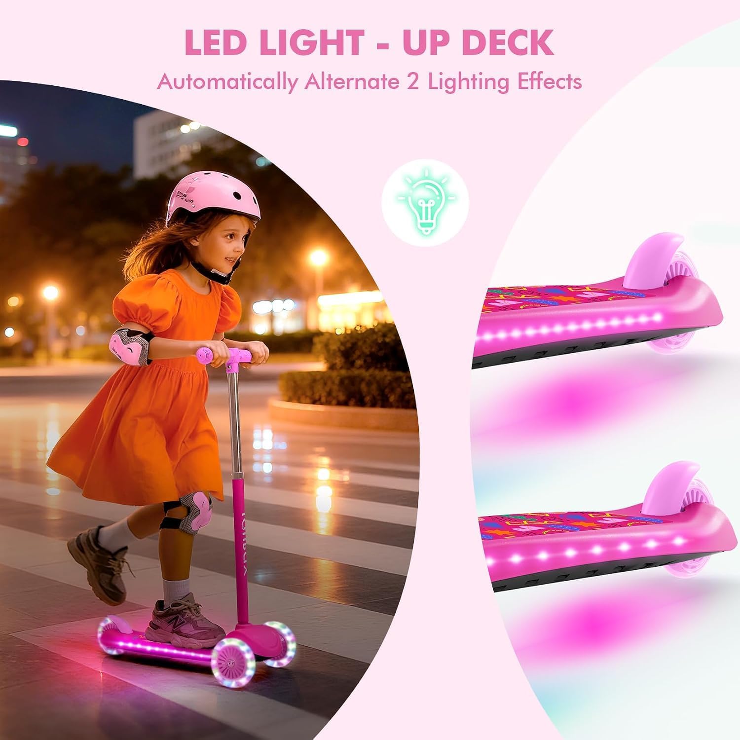 Detalle de TONBUX Kids Scooter for Ages 3-8 (3-Wheel) with Light-Up Wheels & Adjustable 4-Level Height