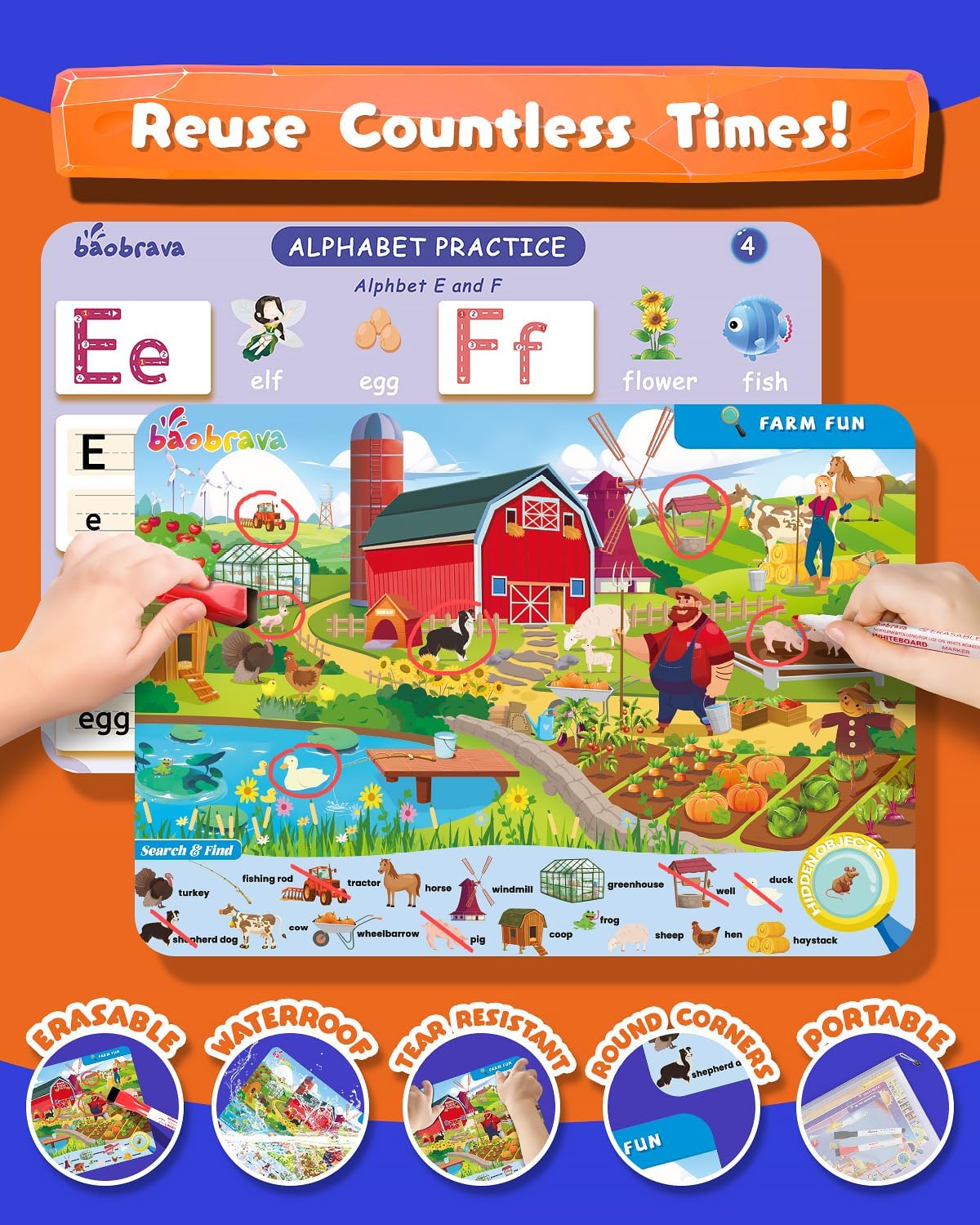 Detalle 2 de Baobrava Search and Find Book and Handwriting Practice Books Set (More Than 50 Learning Activities) for Ages 3–8