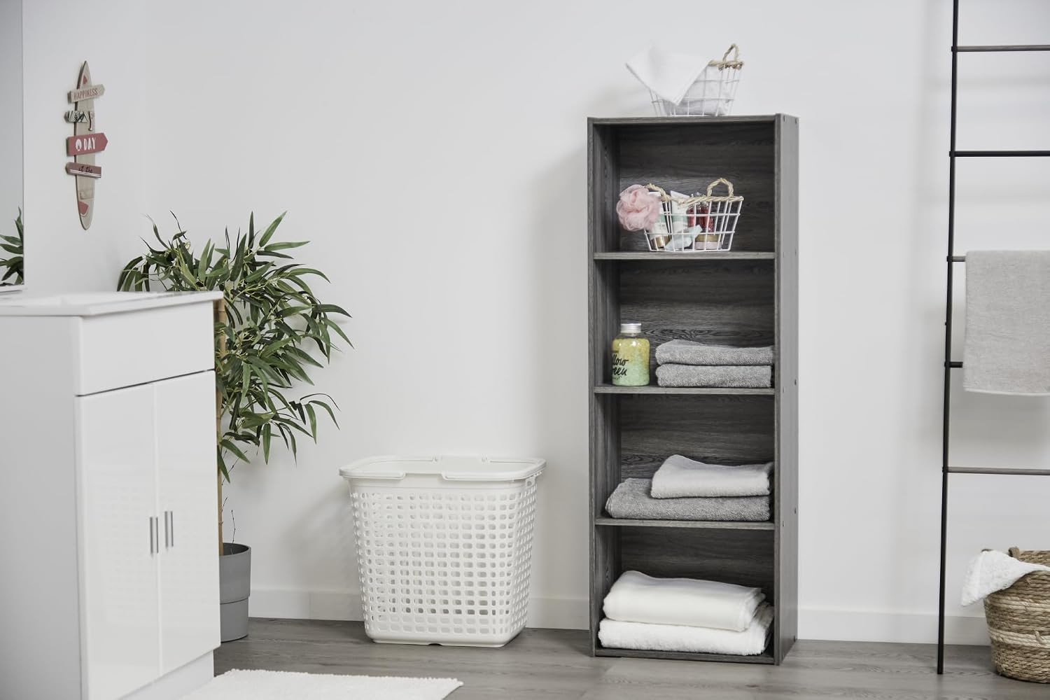 Detalle de Iris Ohyama Mobile CX-4: libreria angolare da parete in legno da 40 cm, 4 livelli (grigio)