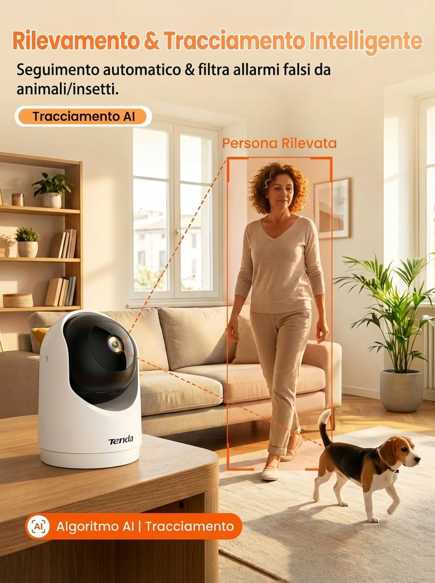 Thumbnail 1 de Tenda CP3 Tenda Telecamera Wi‑Fi interna 2K con WiFi 6, visione notturna 360° e AI umana